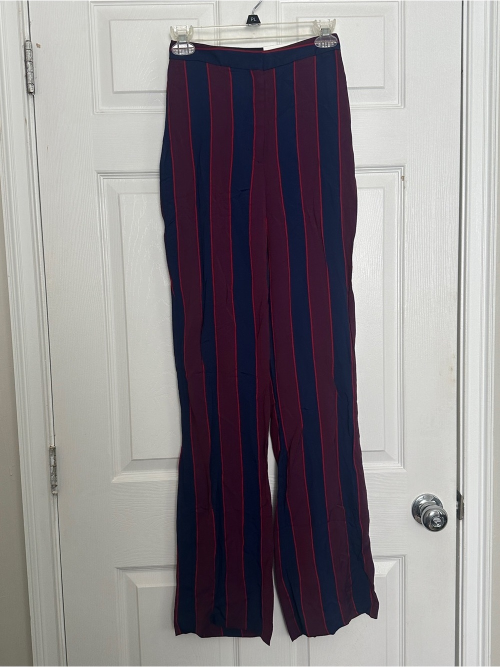 Express Burgundy & Navy Vertical-Strip Wide-Leg Pants - Picture 3 of 6